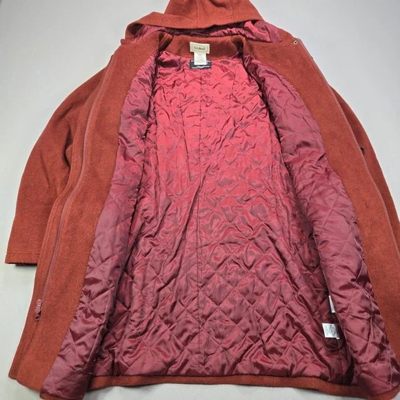 LLBean Bellandi Red Italian Wool Hooded Toggle Coat Womens Size 12 3M Thinsulate - Picture 4 of 10